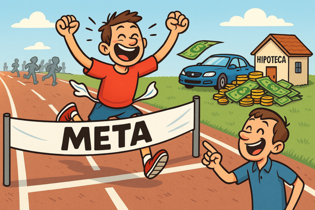 Gestión del dinero 5 Un hombre llega a la meta de sus propósitos financieros.