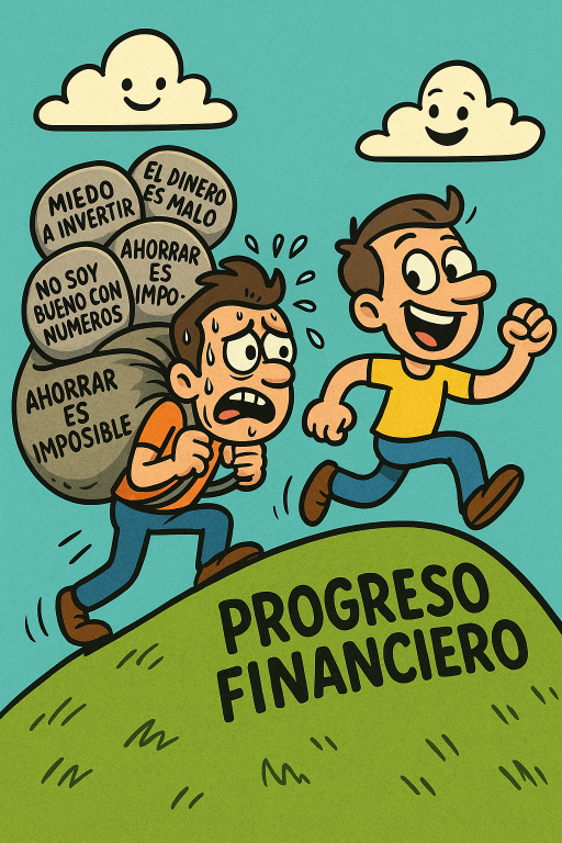 Lección 1.4: ¡Que no te cuenten milongas! Derribando mitos comunes sobre el dinero. 3 Joven empoderado derribando muros con mitos financieros y creencias limitantes sobre el dinero.