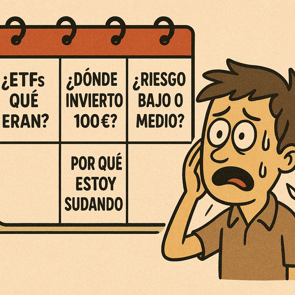 Inversiones para principiantes 3 Viñeta cómica sobre las dudas típicas de quien empieza a invertir desde cero
